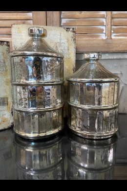 SET OF 2 SILVER STACKING GLASS JARS [201640]